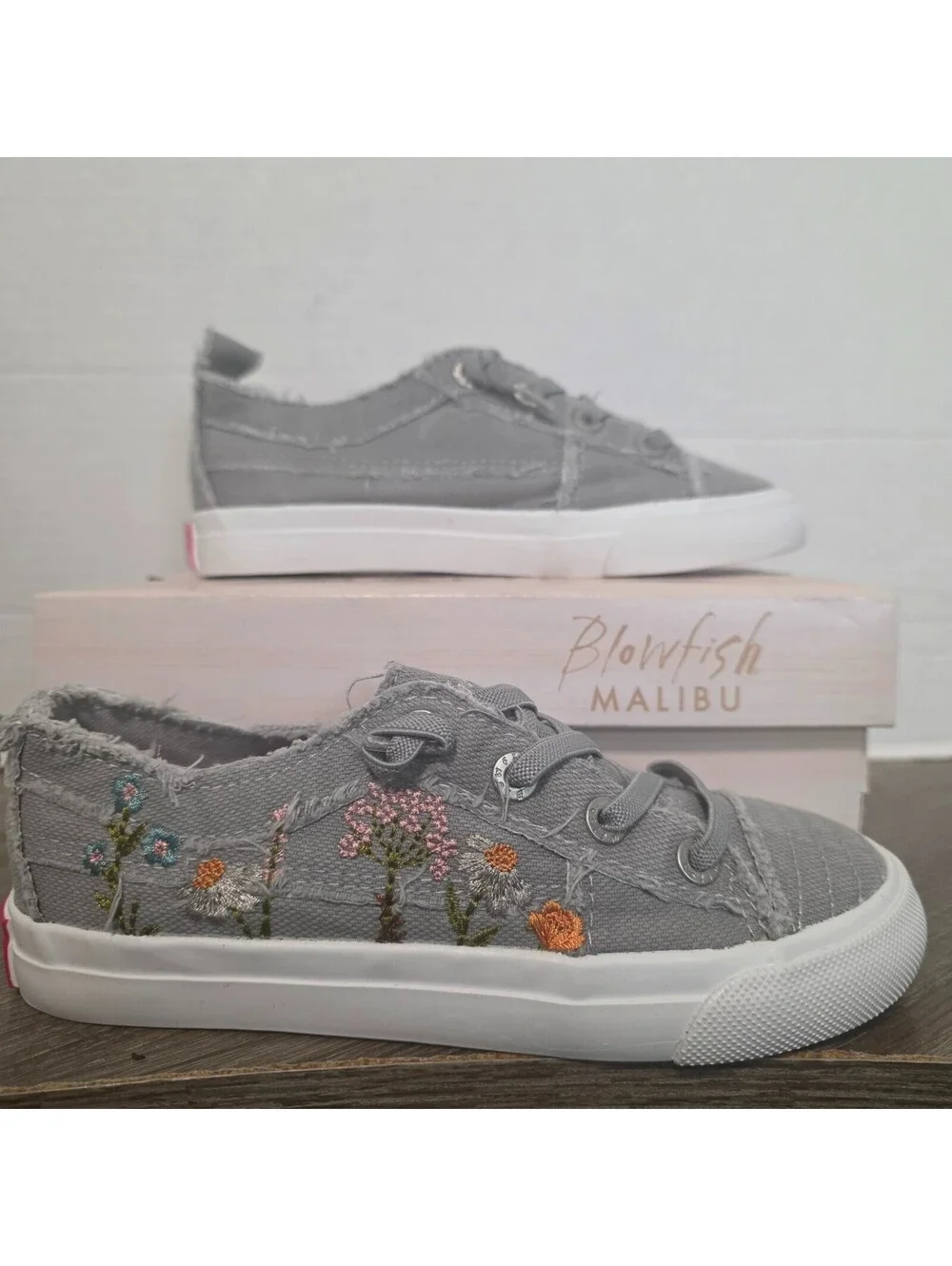 Blowfish Malibu Fog Gray Smoked Canvas Sneakers with Floral